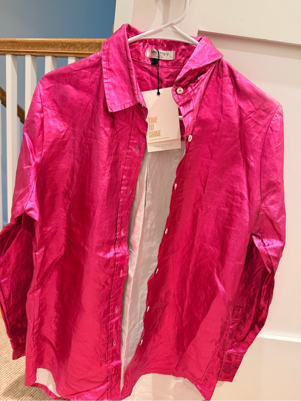 Lanhtropy Shiny Hot Pink Button-Down Shirt